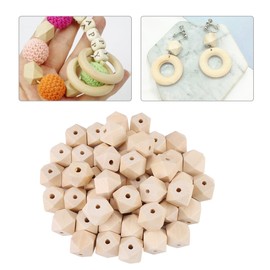 Akozon Geometric Wooden Beads, Pack of 50 Natural Faceted Wooden Beads, 20 mm, Unpainted Octagonal Beads, Wood with Hole for DIY Jewellery Making, DIY, Crafts, Macrame