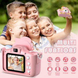 Children's Camera Dinosaur, Children's Camera 2 Inch Display 1080P, Selfie Digital Camera Children with 32 GB, Photo Camera for 3 4 5 6 7 8 9 10 11 12 Years Boys and Girls Gifts Toy (Pink)