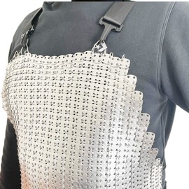 RETON-PPE Aluminium Chainmail Cut Resistant Apron Knife Proof Butcher Apron Safety Work Bid Adjustable Shoulder Strap (55x75cm)