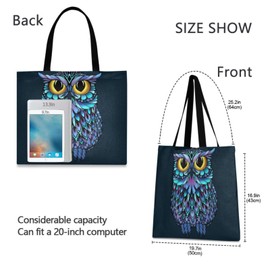 JSTEL Owl Tote Bag for Women with Pocket,Owl Canvas Tote Purse Gym Tote Bag Grocery Shopping Bag