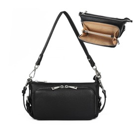 MFFOR Women's Shoulder Bag, Genuine Leather, 2-Way Wallet Pochette, Smartphone Shoulder Cross-Handheld, Lightweight, Large Capacity, Soft, High Visibility, Multifunctional, Simple, Casual, Popular,