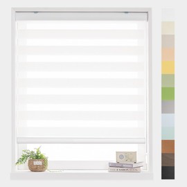 Foiresoft Custom Zebra Blinds for Windows [W10-110 x H10-115 Inch, White, Basic], Light Filtering Dual Layer Roller Shades, 13 Colors, Customizable Options