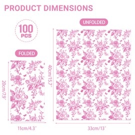 SMUAENSS 100 PCS Pink Napkins Disposable, Pink Wildflower Paper Napkins 3 Ply Paper Towels Home Party Guest Bathroom Chinoiserie Napkin Bridal Shower Wedding, Decorative Napkins