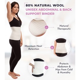 Unisex Wool Warming Support Abdominal Binder, Natural Therapeutic Warmth w/ 80% Wool, XL