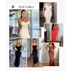 Popilush Shaper Dress Lace Formal Maxi Dresses with Built in Shapewear Corset Cocktail Party Dress Evening Gown Black