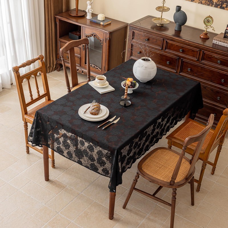 Jayla White Lace Tablecloth 60 X 120 Inches Rectangle Camellia