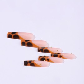 BABALAL Square Press on Nails Long Fake Nails Brown French Tip Glue on Cheetah Design Fall Acrylic Nails 24Pcs Manicure Ombre Squoval Stick on Full Cover False Nail