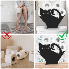 Teaeeno Black Cat Metal Toilet Holder Paper Storage,Funny Animals Storage Paper Holders for Bathroom,Freestanding Metal Animal Toilet Papers Organizer Hold Extra 8 Rolls
