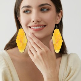 Firstmeet Layered Plastic Colored Round Beads Earring Exquisite Mermaid Cluster Dangle Earrings for Women(FE-5006-Yellow-M)