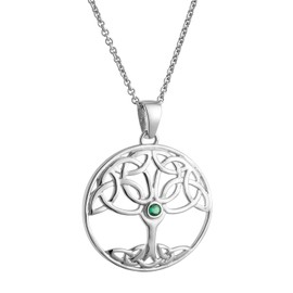 GALWAY Tree of Life Green Crystal Pendant Necklace, Hypoallergenic Accessory, Durable Rhodium Plated Irish Fashion Fine Jewelry in 925 Sterling Silver, Perfect Birthday, Anniversary, Christmas Gift For Her, 16" - 18" Chain