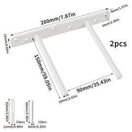 NAHUAA 2Pack 200x150x25mm Floating Shelf Brackets Heavy Duty Hidden Shelf Brackets White Solid Steel Invisible Shelf Brackets Supports with 12Pcs Wall Plugs for Wall Mounted Furniture Shelf