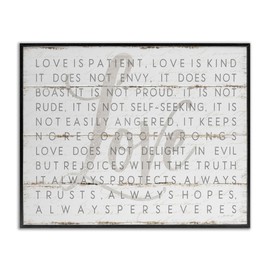 Stupell Industries Love Is Patient Grey on White Planked Look Framed Giclee Art Design By Jennifer Pugh