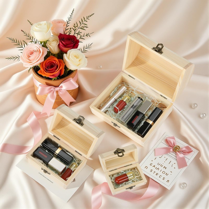 3 Pcs Unfinished Wooden Storage Box for DIY (Small+Medium+Large)