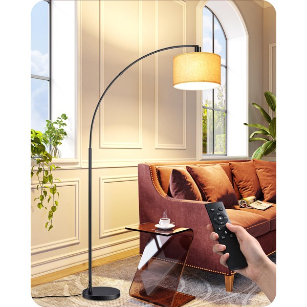 EDISHINE Arc Floor Lamp with Remote Control, Modern Floor Lamp with 5 Color Temperature & Dimmable Bulb, Metal Standing Lamps with Hanging Shade for Living Room, Bedroom, Office, Black