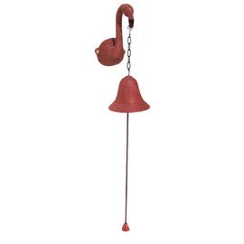 Wall Mounted Cast Iron Flamingo Dinner Bell, Pink with Black Accents, Beach House Style Décor, 6.75 Inches