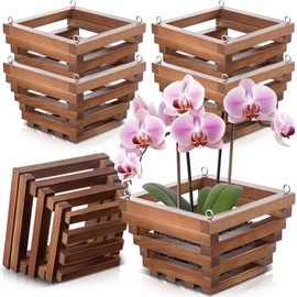 SiliFine 6 Sturdy Orchid Hanging Baskets, Wooden Plant Hanging Baskets, Handmade Inverted Trapezoidal Suitable for Orchids and Other Plants, Staghorn Ferns for Outdoor and Indoor Use, 6 Inch