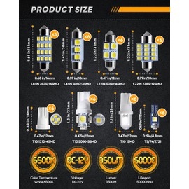 48Pcs Led Interior Car Lights Kit, Premium Bright White Led Bulb (194 T10 T5 De3175 W5W 2825 578 168) | Dome Map Dash Door License Plate Tail Light Bulbs, Interior Lights for Cars, Trucks, Rv, Boat