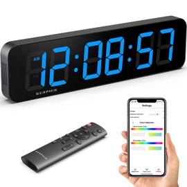 SERPHIX 15.2" Large Digital Wall Clock with App & Remote Control, Customizable RGB Colors, 10 Alarms, Stopwatch, Countdown, Timer Clock for Home Gym Living Room Office Garage Decor