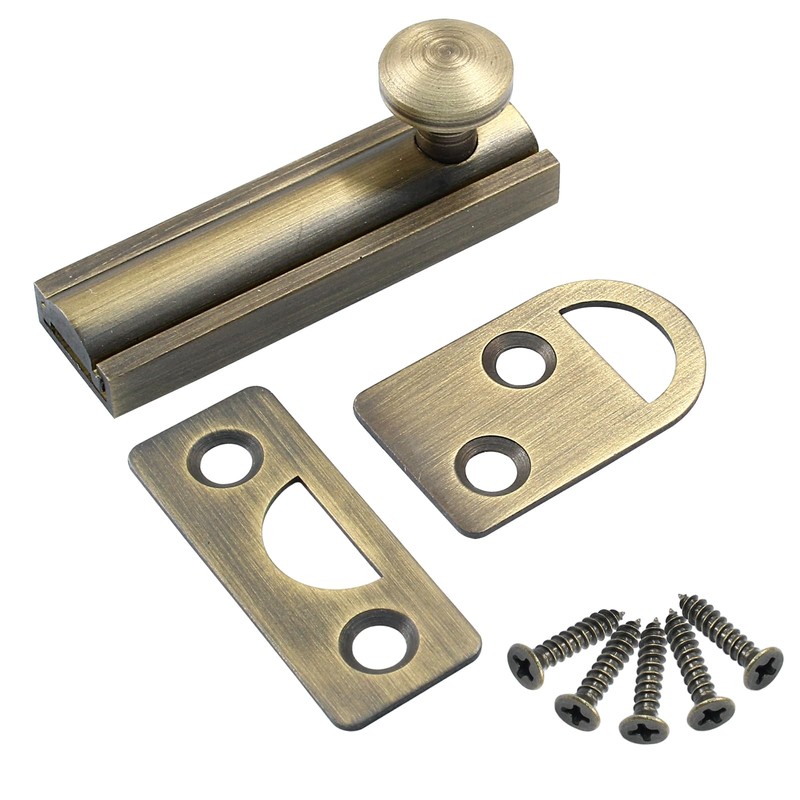 Unlorspy 2 Inch Solid Brass Surface Bolt, Brass Slide Bolt