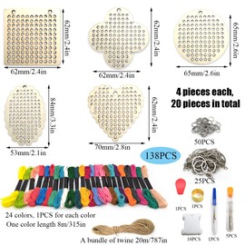 20 Pieces Cross Stitch Kits, Wooden Cross Stitch Key Ring Kits, Multi-Hole Wooden Charm Pendant, Wooden Bookmark Craft Sets, for Beginners, Children, Embroidery, Sewing, Art, Home, Christmas