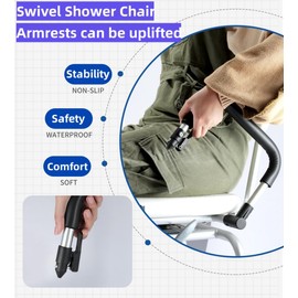 ‌360°Swivel Shower Chair for Elderly and Disabled,Portable Bath Seat with Arms and Back,Adjustable Height Shower Stool for Inside tub,‌5-Minute Tool-Free Assembly,350lbs Capacity (Whiteblack, Medium)