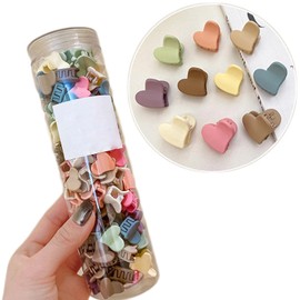 1 Can of 50 Colourful Love Shape Hair Clips - Anti-Slip Hair Accessories for Women, Curly/Straight/Wavy Hair, Mixed Colours (Non-Slip Grip, Multipurpose)