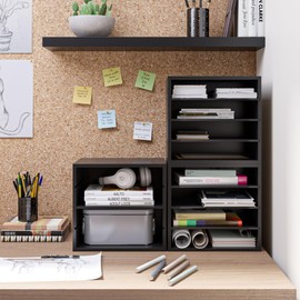 Ballucci 4-Tier Paper Organizer for Desk, Stackable Paper Organizer Tray, Paper Storage Organizer Shelves, Stacking Letter Paper Tray Sorter for Classroom Office - Black