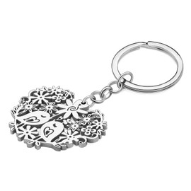 DALANE Stainless Steel Couples Heart Bird Key Ring Fashion Jewellery Valentine's Day Gifts for Women Girls Car Key Ring, Silver Plated B