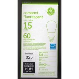 GE 89632 - FLE15/2/A19XL Pear A Line Screw Base Compact Fluorescent Light Bulb