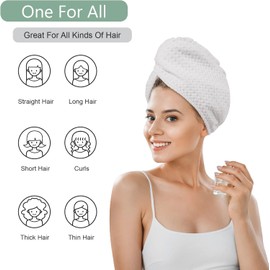 Toalla de secado de pelo de microfibra, 2 paquetes de turbante de cabeza larga de gofre, tela de rizo de secado rápido, absorbente y antiencrespamiento, turbante de ducha rizado para mujeres, cabello húmedo (blanco)