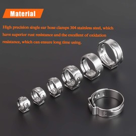 HELIFOUNER 100 Pieces 6-21mm 304 Stainless Steel Single Ear Hose Clamps with Pincers Kit