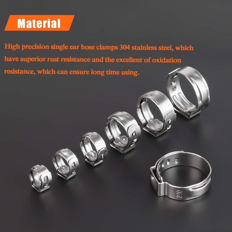 HELIFOUNER 100 Pieces 6-21mm 304 Stainless Steel Single Ear Hose