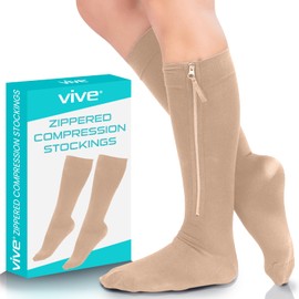 Vive Zipper Compression Socks Medical for Men & Women - 15-20 mmHg Knee High Stockings for Varicose Veins, Recovery, Edema, Post-Surgery Support - Elastic & Comfortable - Easy On for Elderly