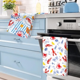 Arquiel Summer Lobster Tea Towels, Beach Lemon Cotton Kitchen Towel 48 × 70 cm, Quick Drying Dish Cloth for Party Anniversary Holiday Decoration Housewarming Gifts