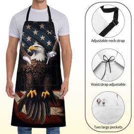 ainori Cool Eagle Apron for Women with American Flag,28x33in,Patriotic Majestic Bird Kitchen Aprons with 2 Pockets,Oxford Fabric Adjustable,For Cooking Baking Gardening Chef,Gifts for Mom Wife