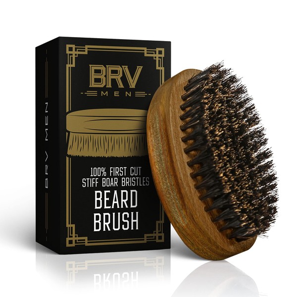 25+ Years, BRV MEN Natural Stiff Boar Bristles Sandalwood Beard Brush. The Ideal Gift For Men (Green Sandalwood)