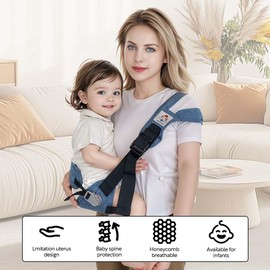 JOYNCLEON Baby Sling Carrier with Hip Seat - Breathable & Adjustable, Anti-Slip Design for Infants 0-36 Months, ASTM Certified, Ergonomic Hands-Free Carrier Carrying 8-35lbs (Blue)