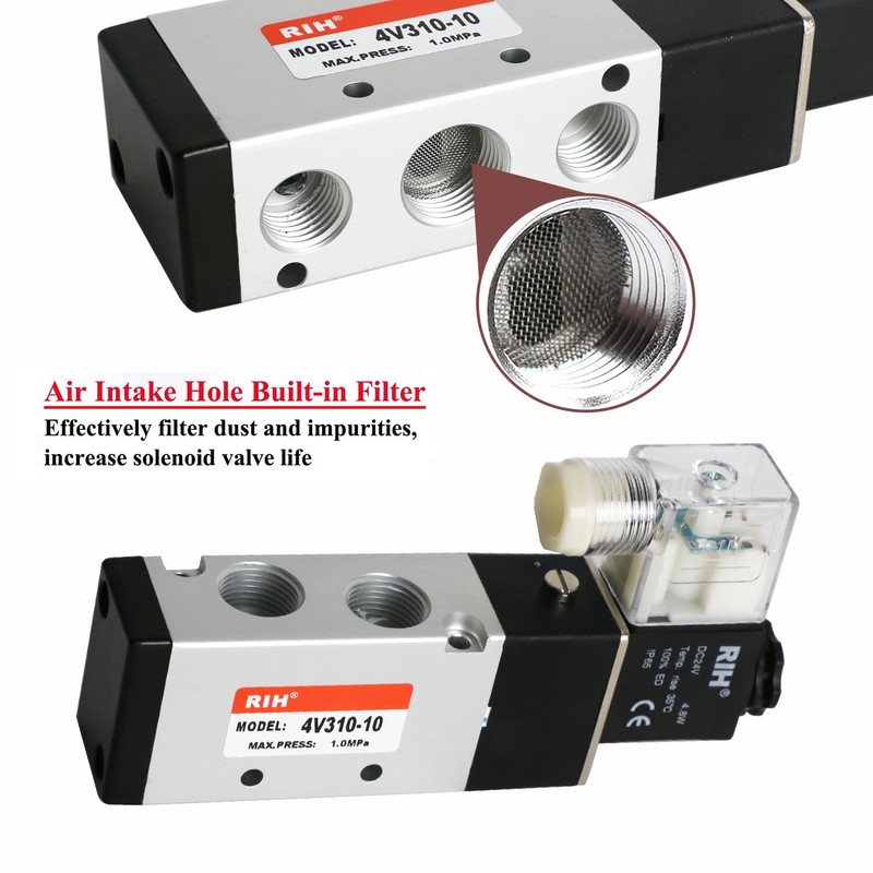RIH Pneumatics Solenoid Valve 4V310-10 12V/24V/110V Series Single Coil Pilot-Operated