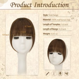 Sofeiyan Bangs Clip-In 100% Remy Real Hair Fringe Bangs One Piece Human Hair Clip in Pony Fringe Extensions Natural Bangs with Temple Hairpieces Real Hair Extensions for Women