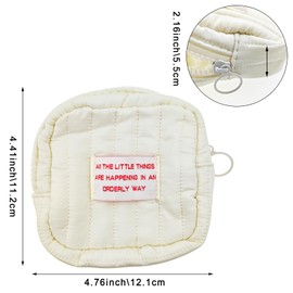Small Makeup Bag, Cute Pocket Cosmetic Bag, White Square Pouch with Zipper, Portable Small Make Up Bags for Women, Mini storage Bag for Sanitary pad, Coin, Lipstick, Jewelry