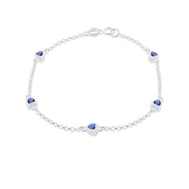 Tuscany Silver Women's Sterling Silver Blue CZ 4.5 mm x 4.5 mm Side Detail Heart Bracelet 19 cm/7.5 Inches, 19 centimetres, Silver