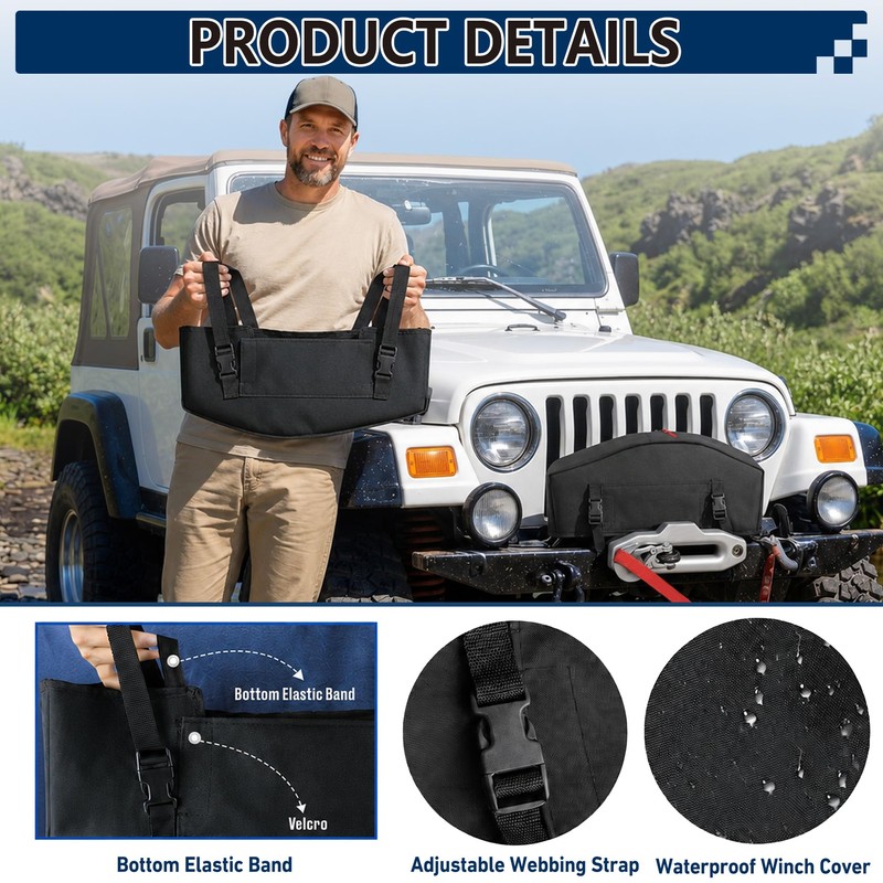 Winch Cover With Buckle, 900D Heavy Duty Winch Cover