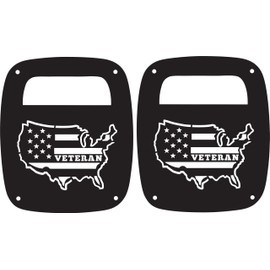 JeepTails Veteran Map of The United States Tail lamp Light Covers Compatible with Jeep CJ or YJ and TJ Wranglers Black Set of 2