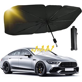 AKASENKO Parasol para Parabrisas de Coche, Parasol para Auto con protección UV, Parasol Plegable para Coche, para Camiones, Coches, camionetas, sedanes, SUV (79cm x 140cm)