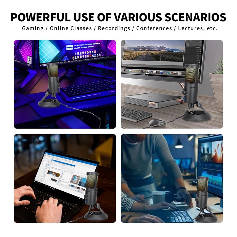 MICYUSHENG RGB Microphone, USB Live Streaming Capacitor Microphone, Computer Competitive