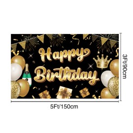 5 X 3 Feet Birthday Banners and Backdrop - Black and Gold Birthday Banner, Happy Birthday Sign for Backdrop - Black and Gold Backdrop Birthday Signs for Party, Black and Gold Happy Birthday Backdrop