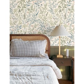 Erfoni 16.9''x197'' Green and Beige Peel and Stick Wallpaper Leaf Removable Contact Paper Green Leaf Self Adhesive Stick on Wall Paper DIY Boho Wallpaper for Bedroom Laundry Room Waterproof Vinyl Roll