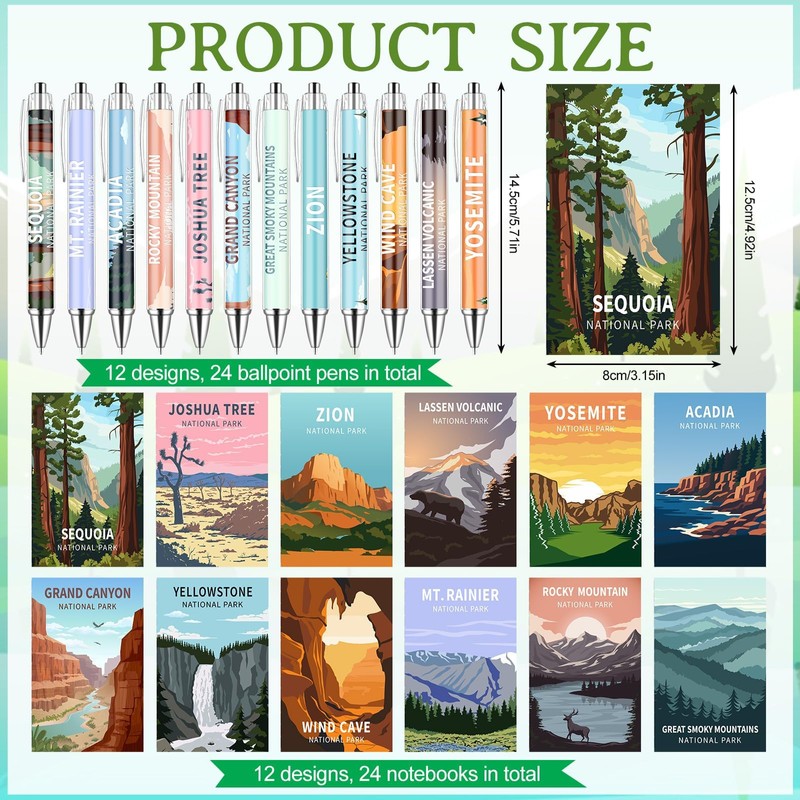 24 Sets National Park Mini Notebook Ballpoint Pen Gifts Pocket