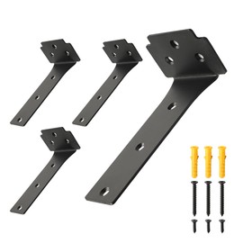Redunest Floating Shelf Brackets,4 Pack Heavy Duty L Brackets for Shelves, 6 Inch Black Stainless Steel Countertop Support Brackets,Wall Mounting for Wood