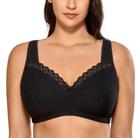 DELIMIRA Women's Large Size Cotton Bra, No Underwire, Full Cup Support - Black